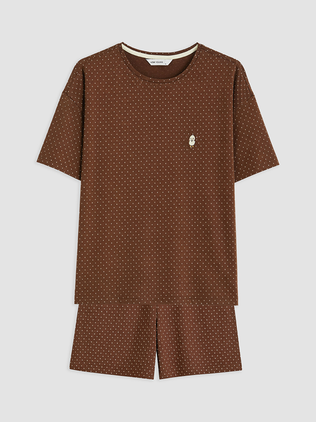 Kahverengi Nakışlı Kadın Şortlu Pijama Takımı-4