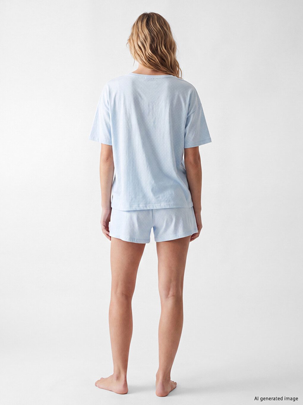 Mavi Nakışlı Kadın Şortlu Pijama Takımı-3