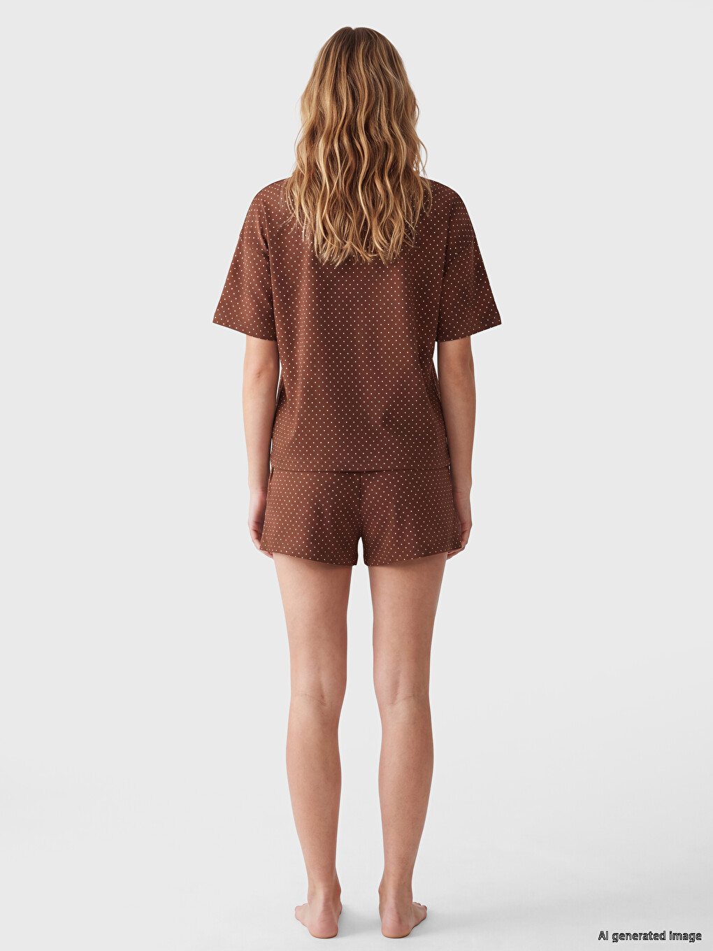 Kahverengi Nakışlı Kadın Şortlu Pijama Takımı-3