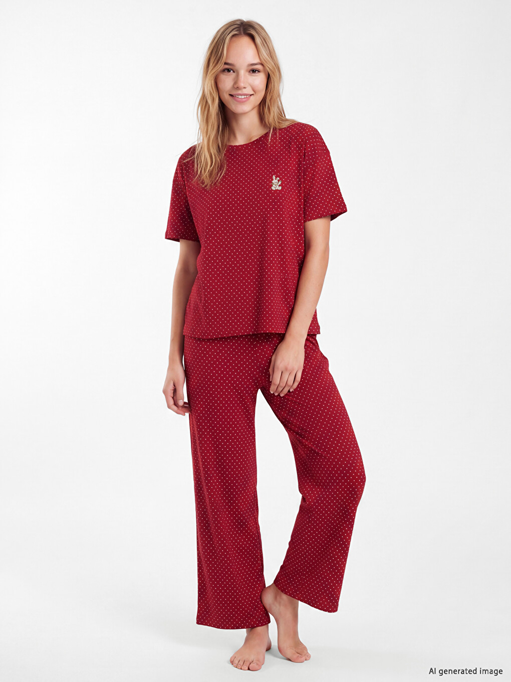 Kırmızı Puantiyeli Kadın Pijama Takımı