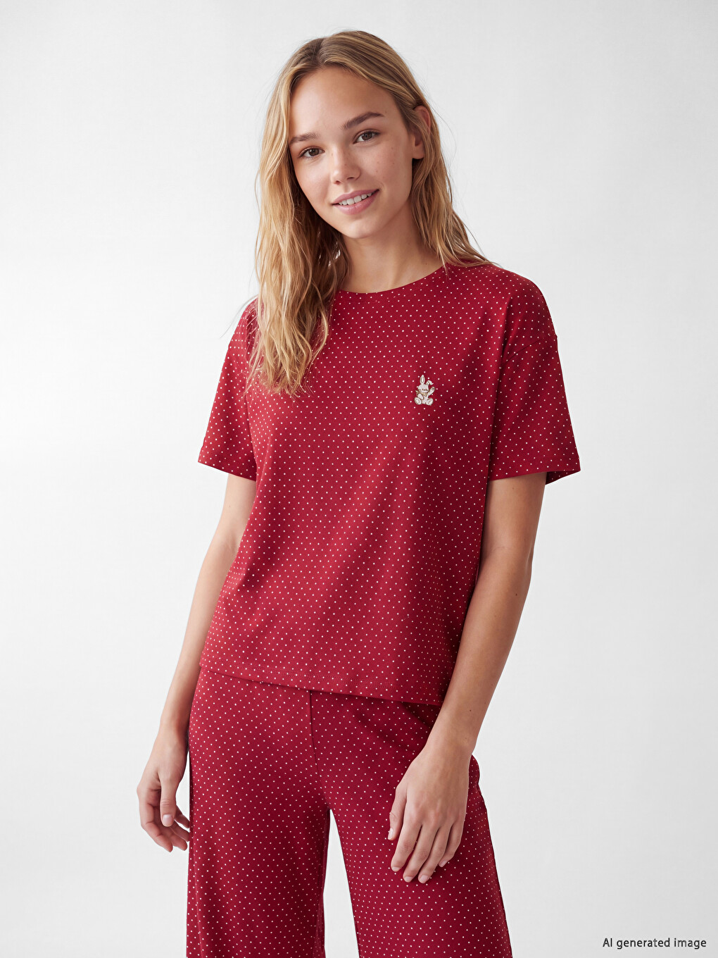 Kırmızı Puantiyeli Kadın Pijama Takımı-1