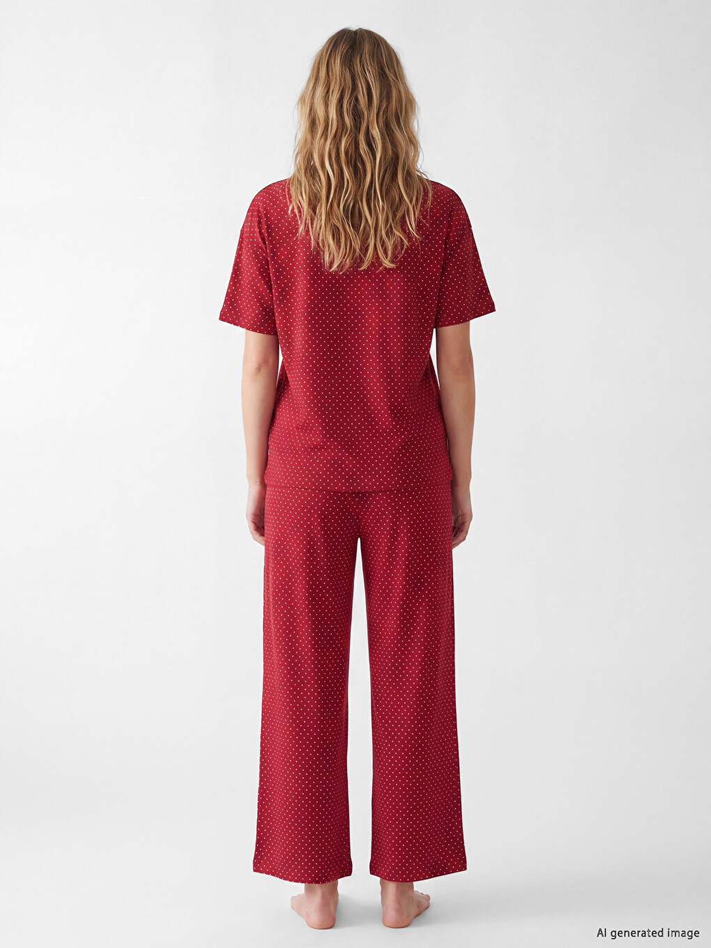 Kırmızı Puantiyeli Kadın Pijama Takımı-3