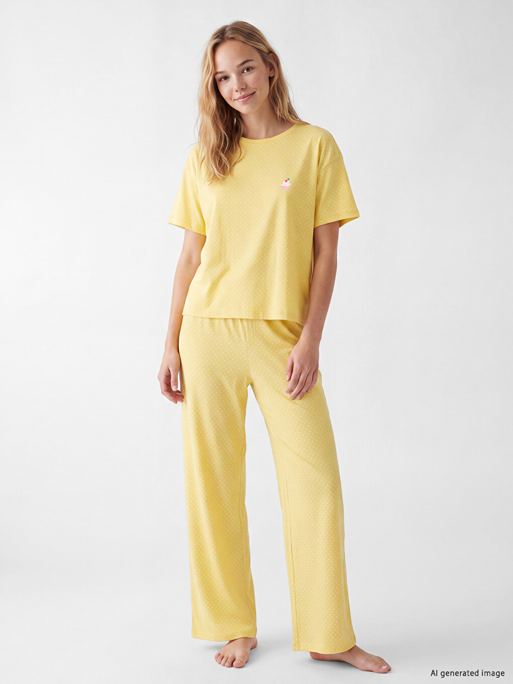 Sarı Puantiyeli Kadın Pijama Takım