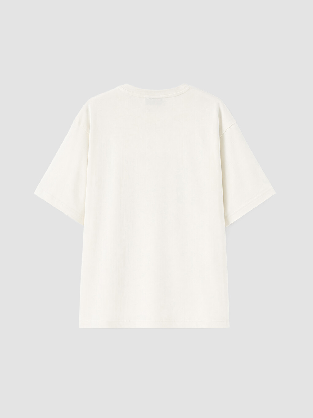 Ekru Oversize %100 Pamuklu Kadın Tişört-2