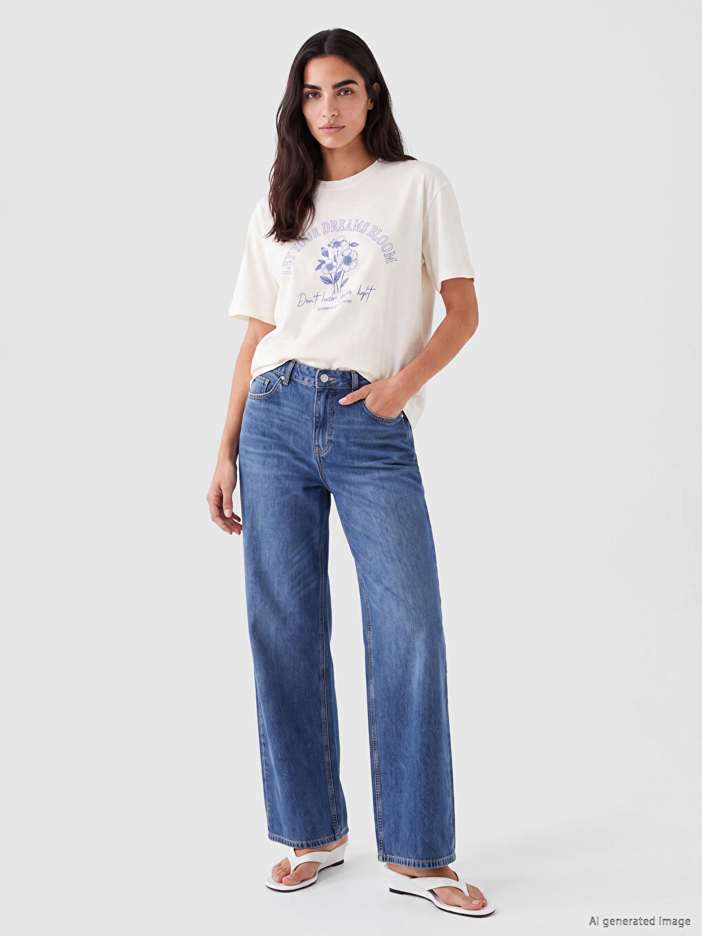 Ekru Oversize %100 Pamuklu Kadın Tişört-1