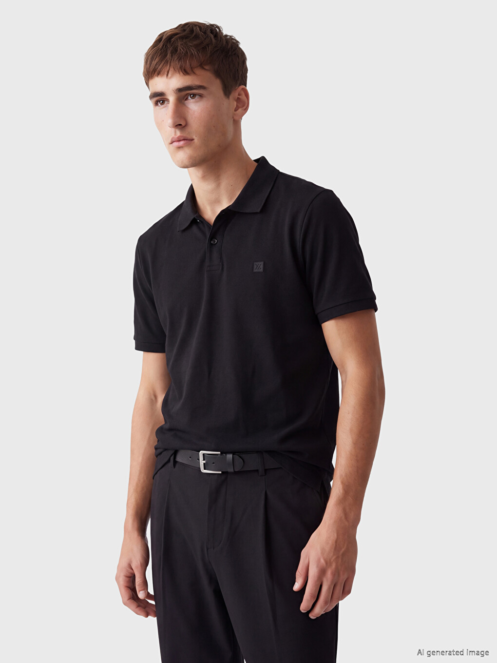 Siyah Polo Yaka Pike Erkek Tişört-1