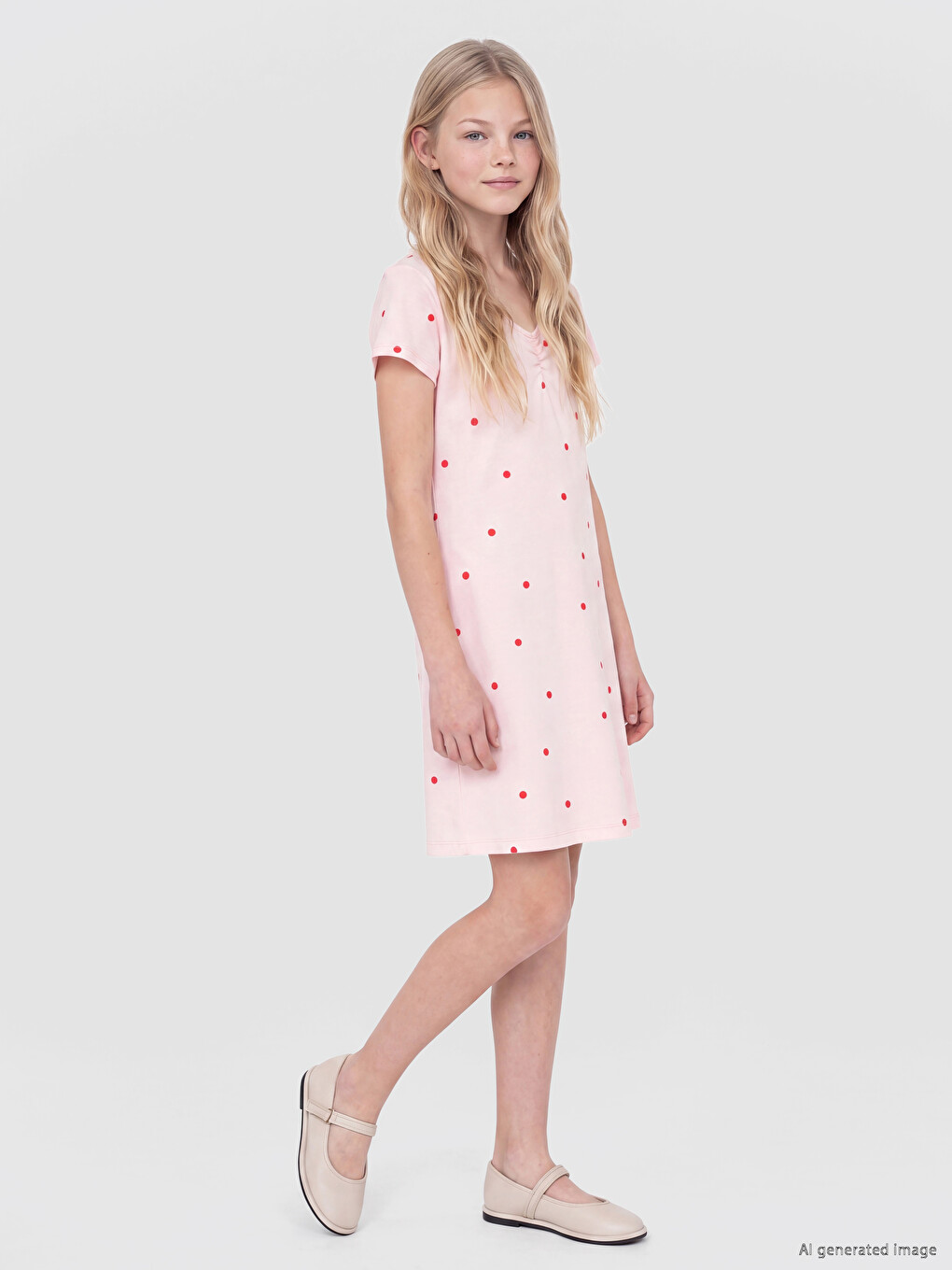 V Neck Polka Dot Girls' Jersey Dress