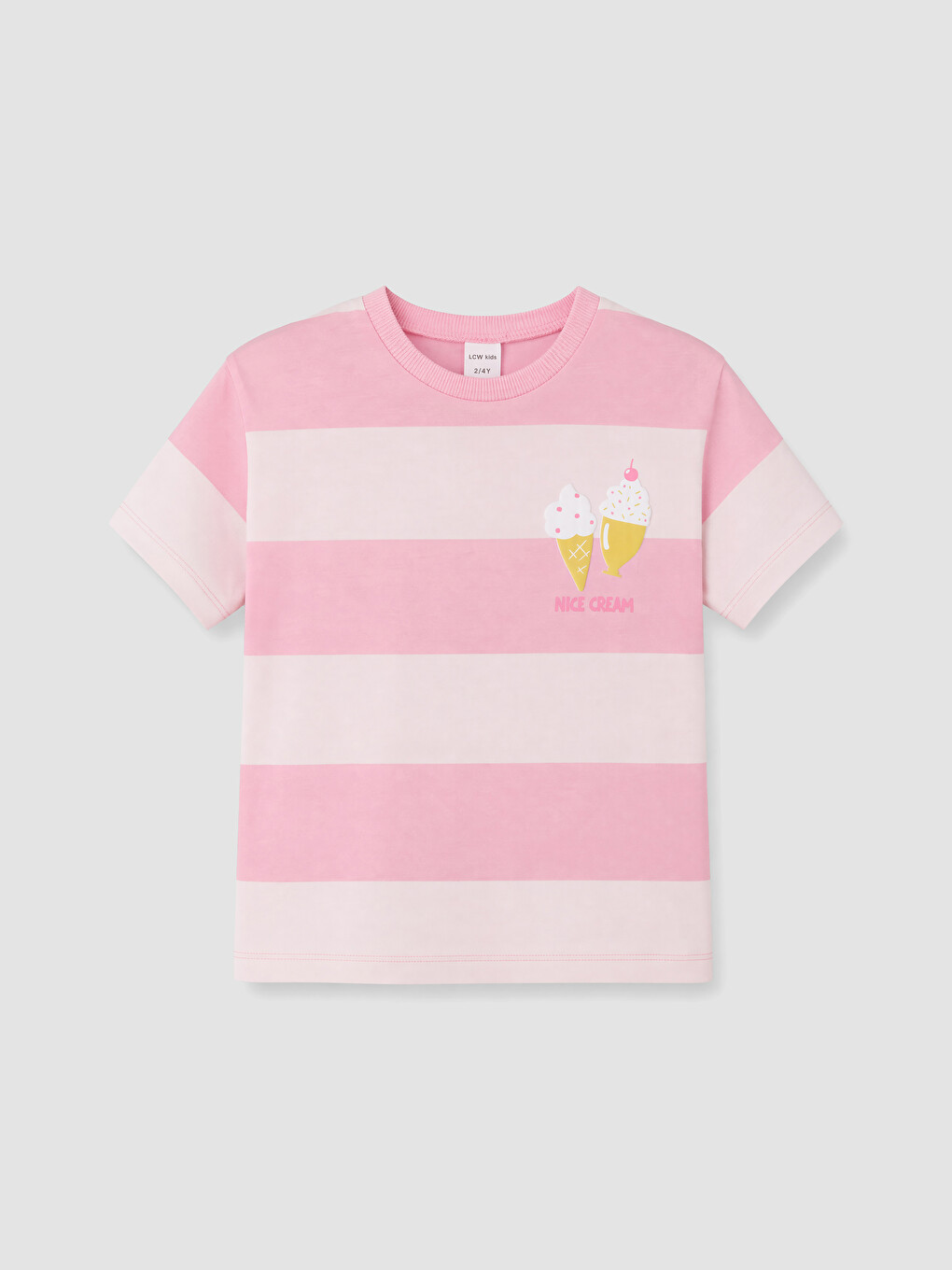 Pembe Çizgili Kız Çocuk Tişört-1