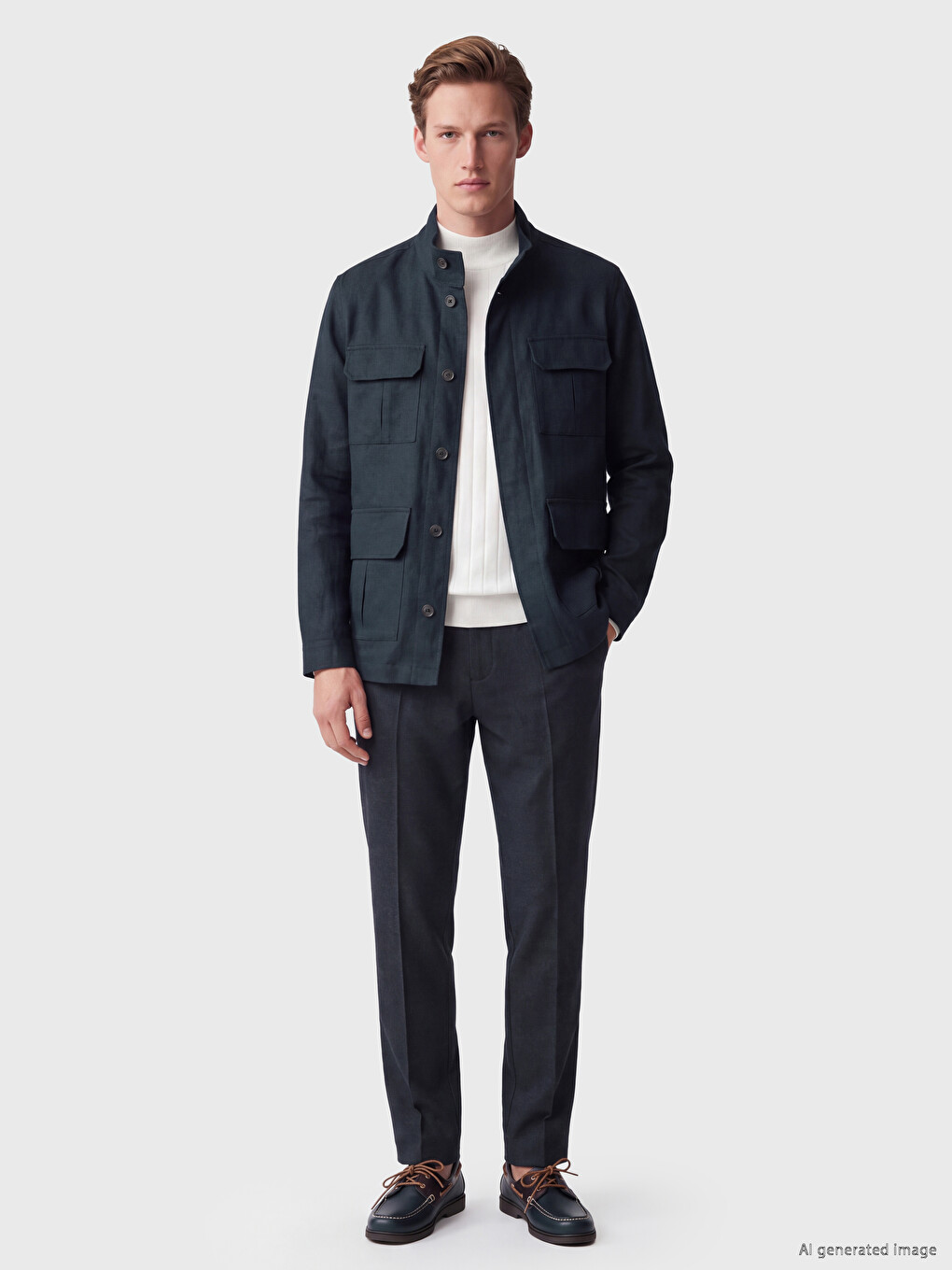 Lacivert Regular Fit Dik Yaka Erkek Ceket-1