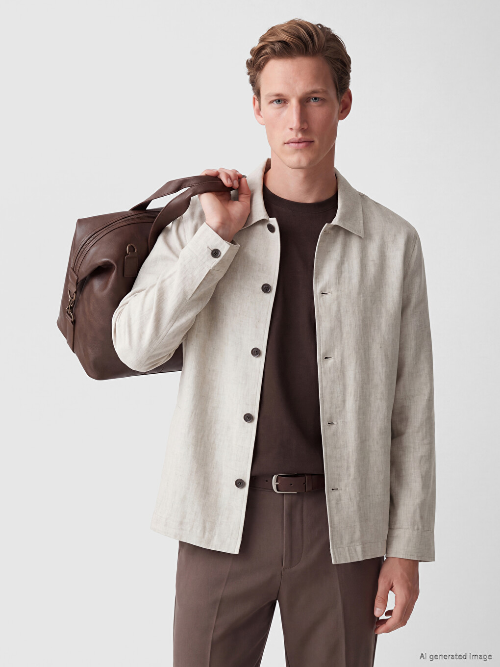 Bej Regular Fit %100 Keten Erkek Blazer Ceket