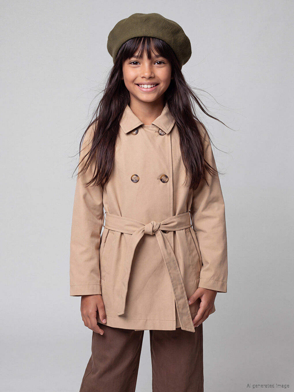 Shirt Collar Girls' Gabardine Trench Coat-1