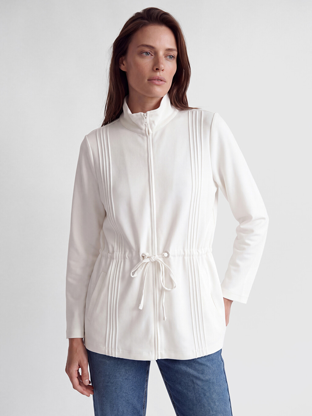 Woman Ecru Zip-up Sweatshirt