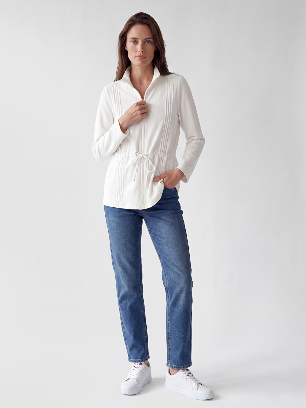 Woman Ecru Zip-up Sweatshirt-1