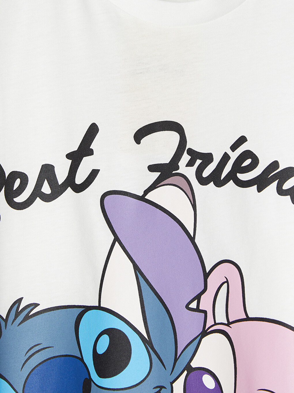 Beyaz Stitch ve Angel Baskılı Kız Çocuk Tişört-1