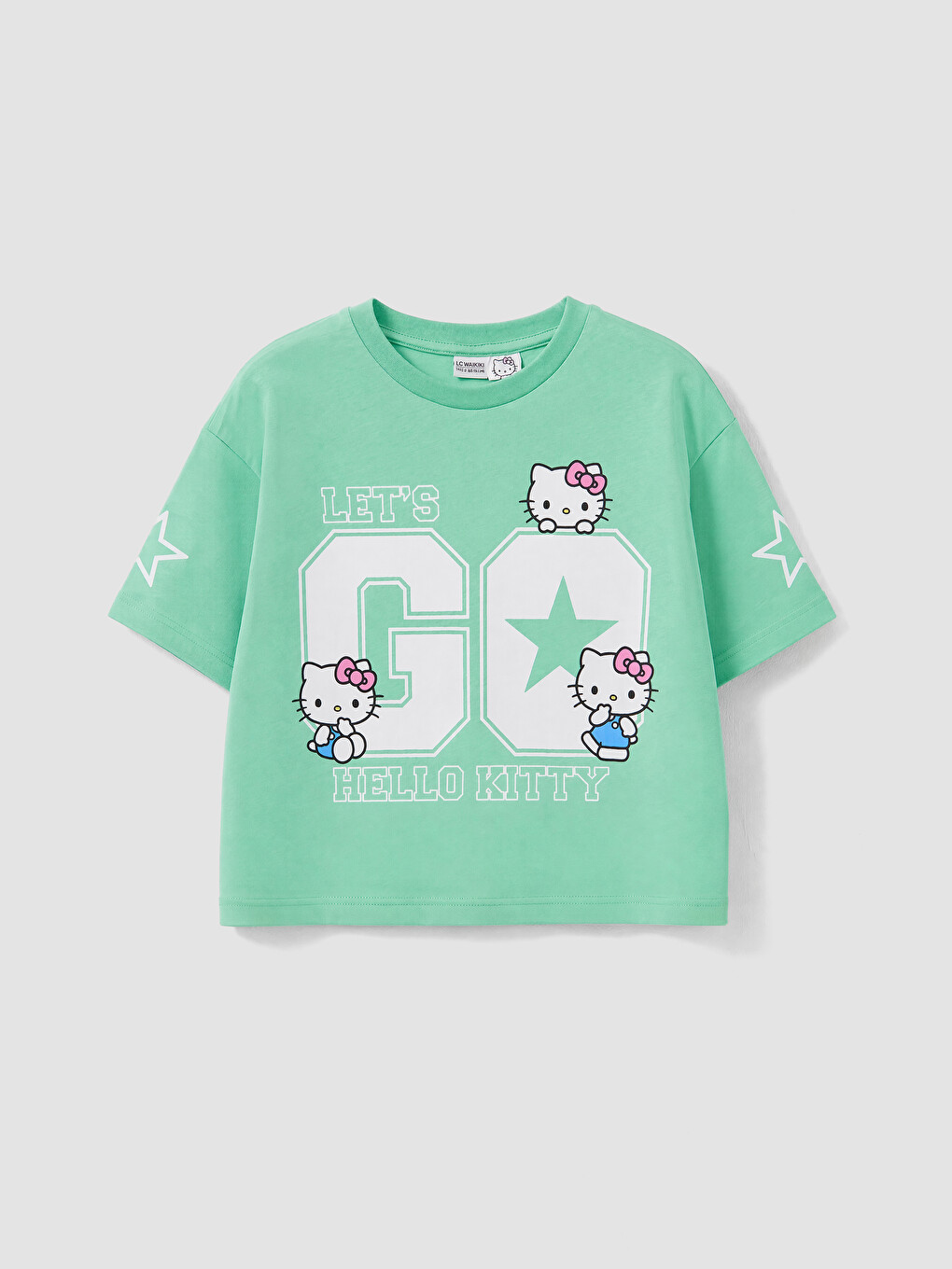 Yeşil Bisiklet Yaka Hello Kitty Baskılı Kız Çocuk Tişört