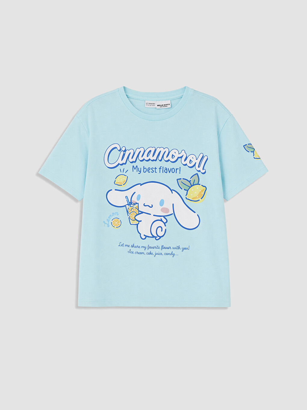 Yeşil Bisiklet Yaka Cinnamoroll Baskılı Kız Çocuk Tişört