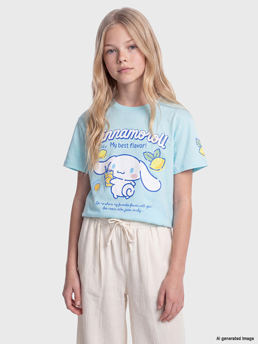 Bluzë Cinnamoroll Me Jakë Të Rrumbullakët E Stampuar Për Vajza