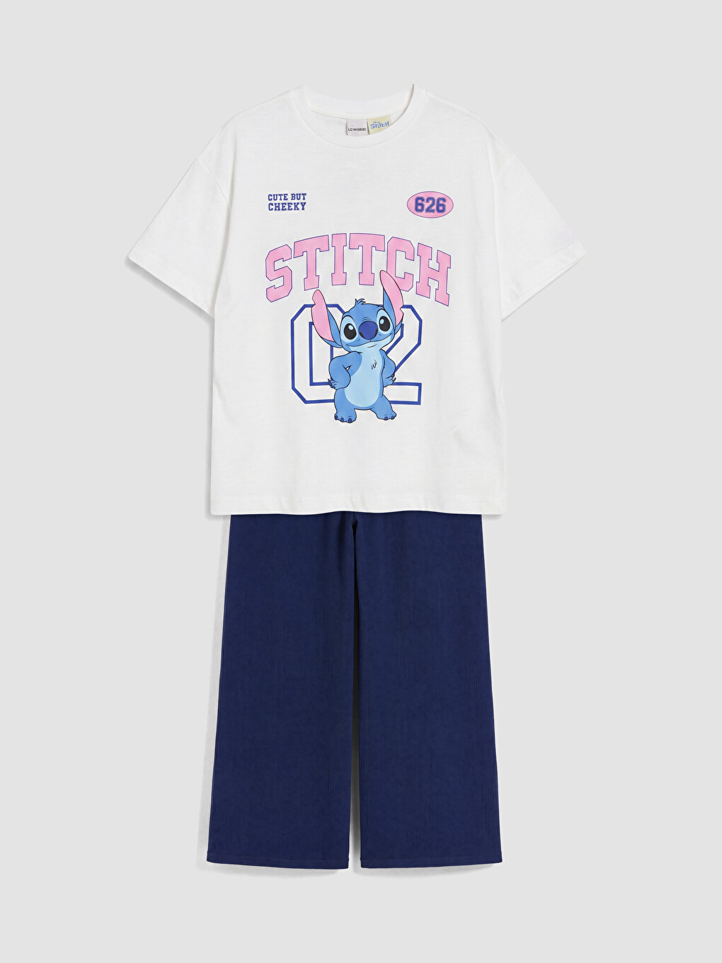 Beyaz Stitch Baskılı Kız Çocuk Takım