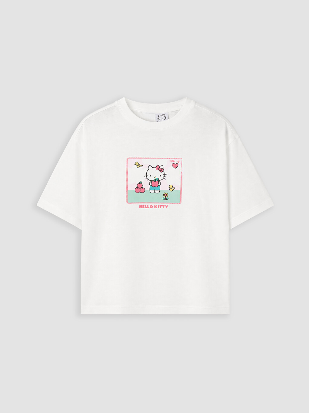 Beyaz Bisiklet Yaka Hello Kitty Baskılı Kız Çocuk Tişört