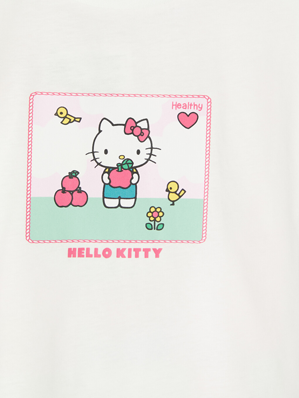 Beyaz Bisiklet Yaka Hello Kitty Baskılı Kız Çocuk Tişört-1