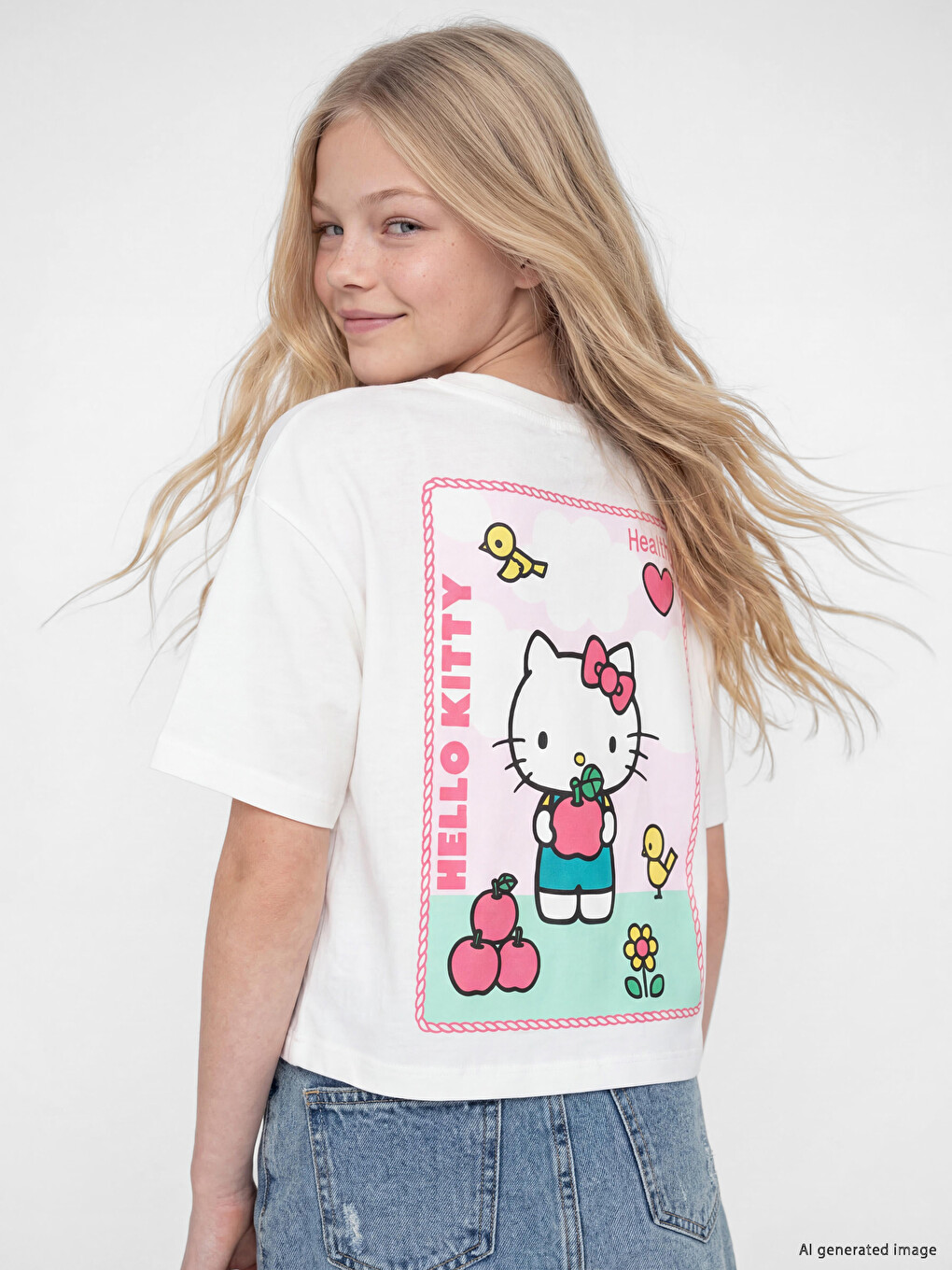 Футболка Для Девочек С Круглым Вырезом И Принтом Hello Kitty