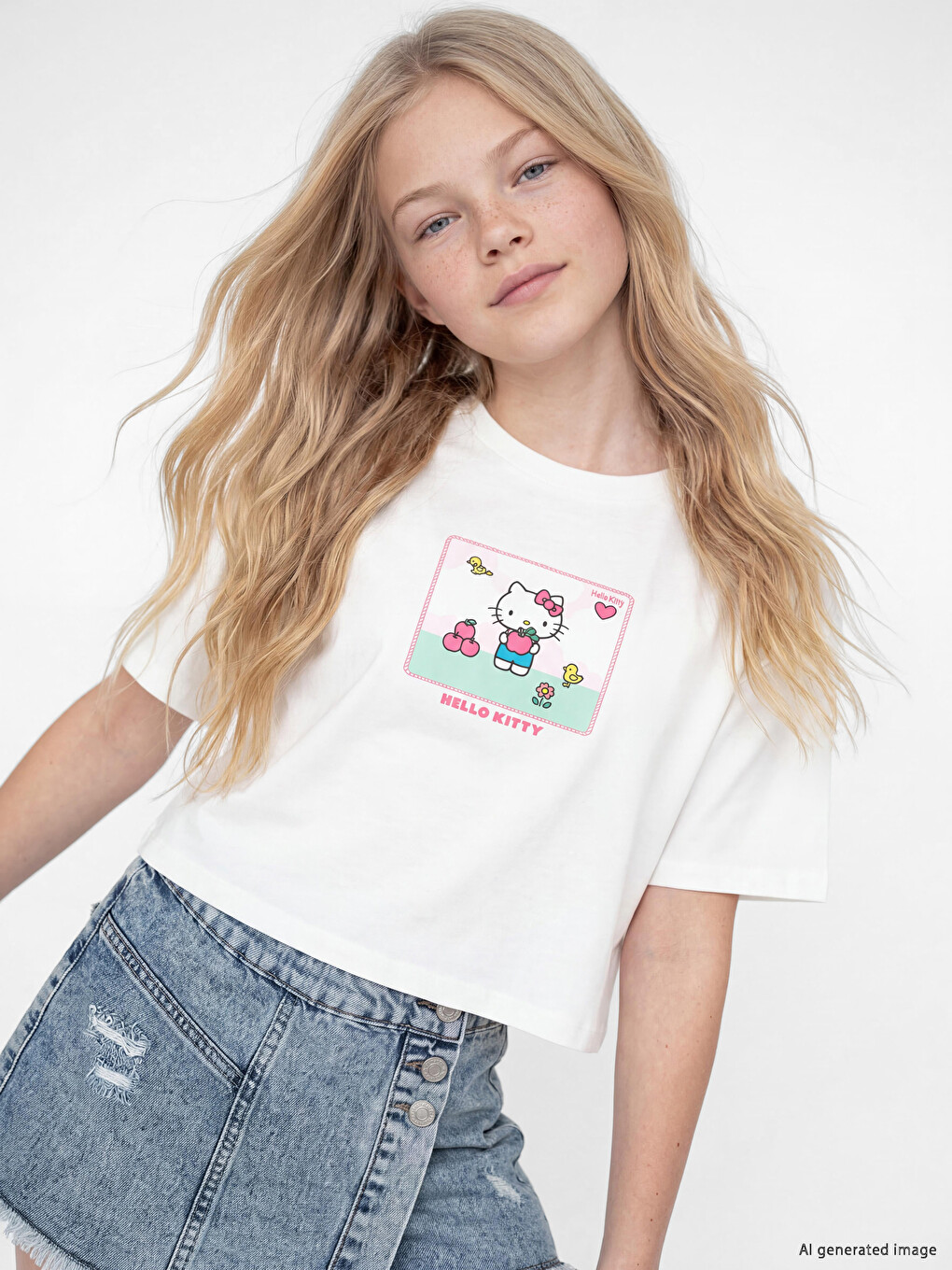 Футболка Для Девочек С Круглым Вырезом И Принтом Hello Kitty-1