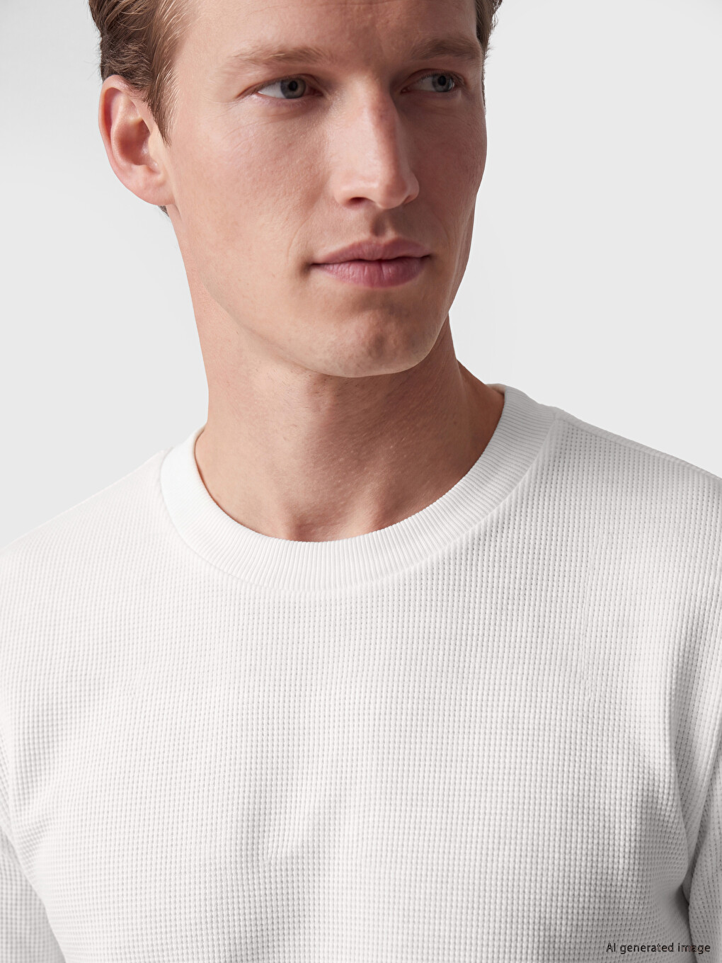 Beyaz Bisiklet Yaka Erkek Sweatshirt-2