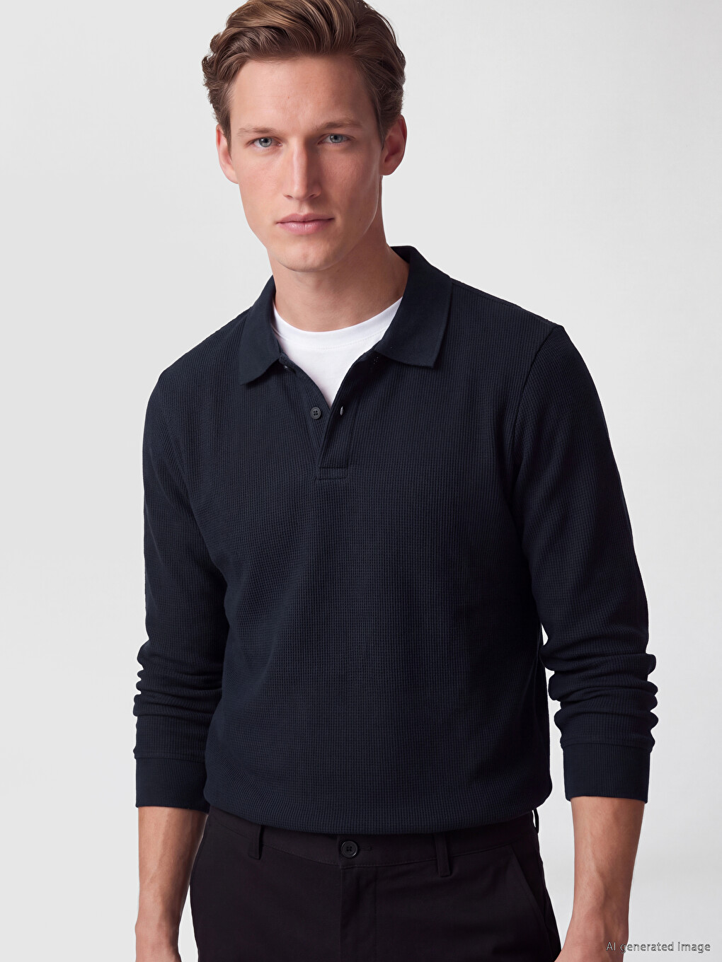 Lacivert Polo Yaka Erkek Sweatshirt