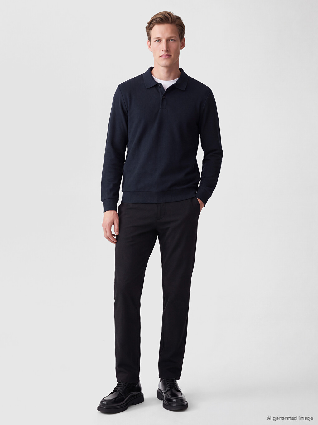 Lacivert Polo Yaka Erkek Sweatshirt-1