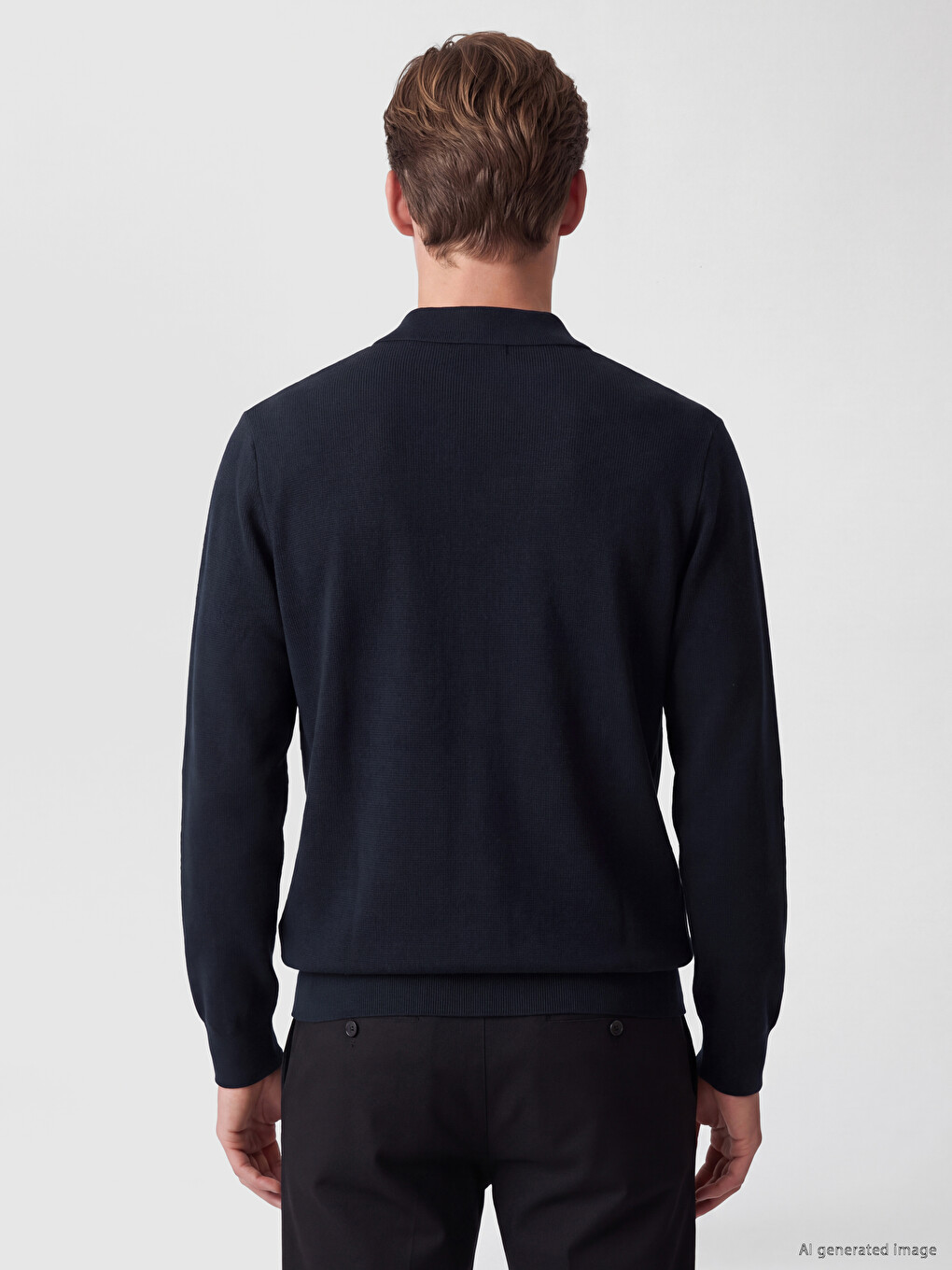 Lacivert Polo Yaka Erkek Sweatshirt-3