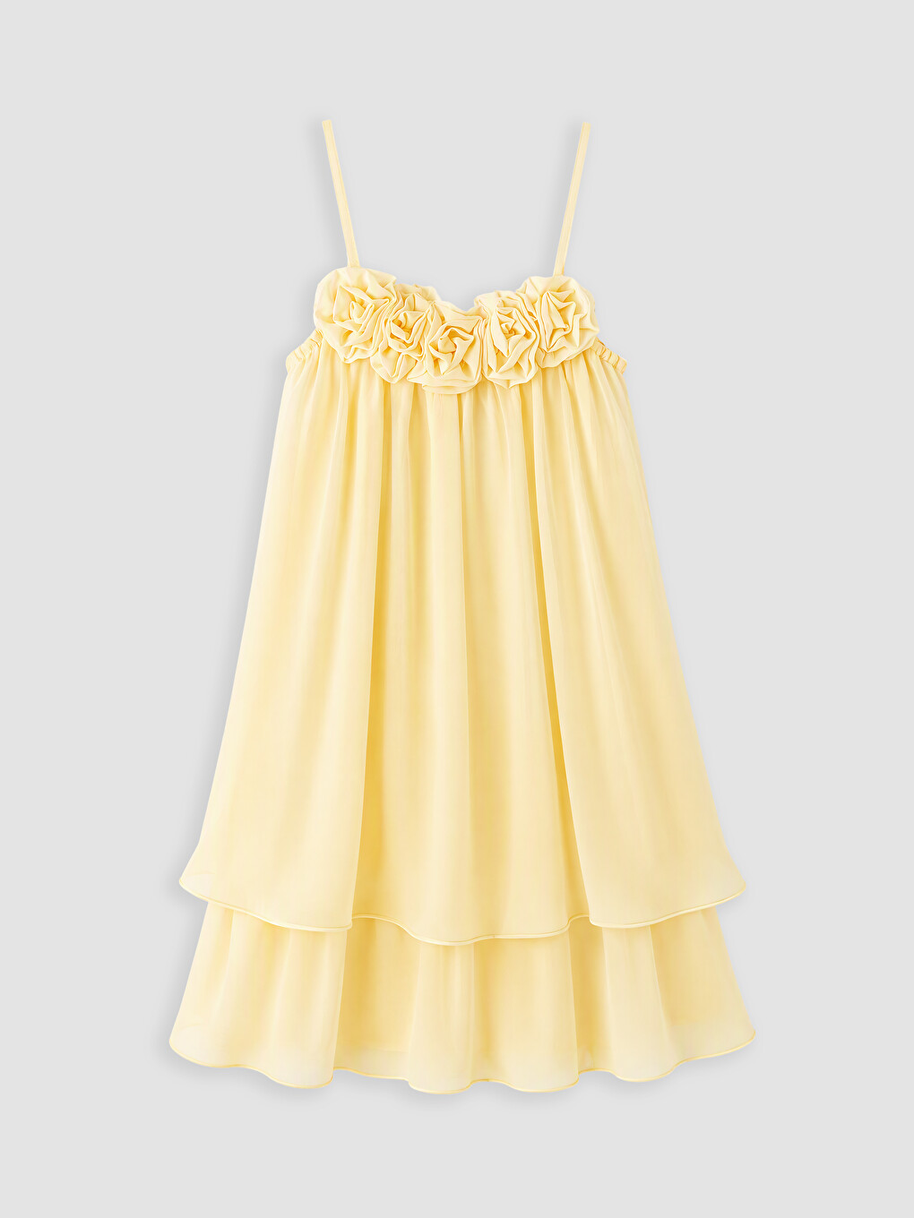 Strappy Flower Detailed Girls' Chiffon Dress