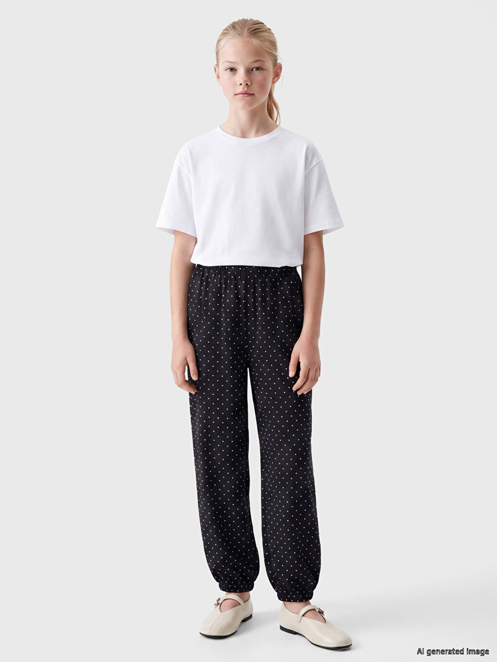 Siyah Puantiyeli Kız Çocuk Jogger Pantolon-1