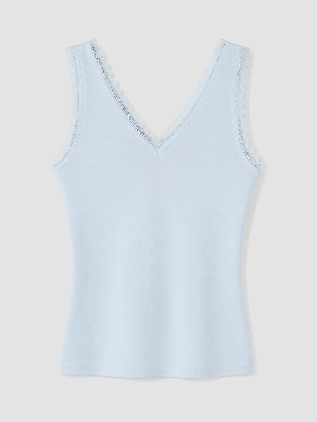 Mavi V Yaka Dantel Detaylı Bluz-6