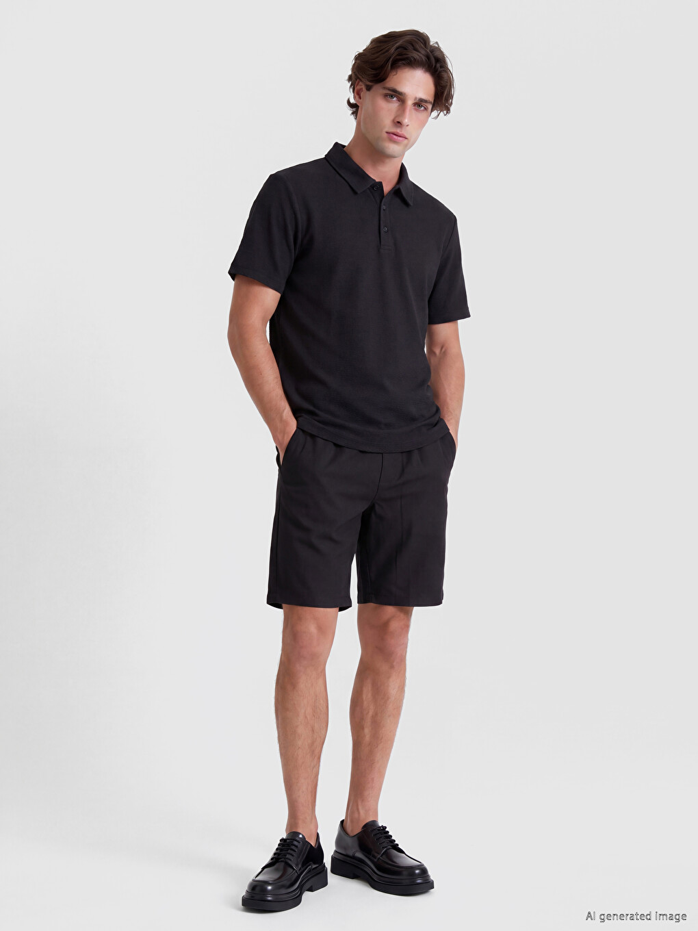 Siyah Polo Yaka Erkek Tişört-1