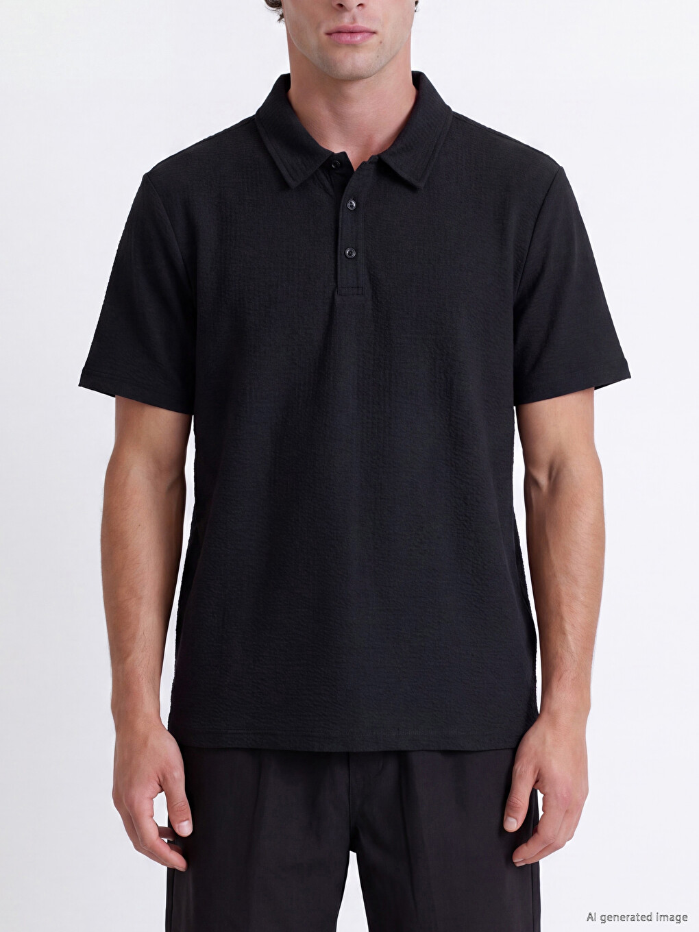 Siyah Polo Yaka Erkek Tişört-2