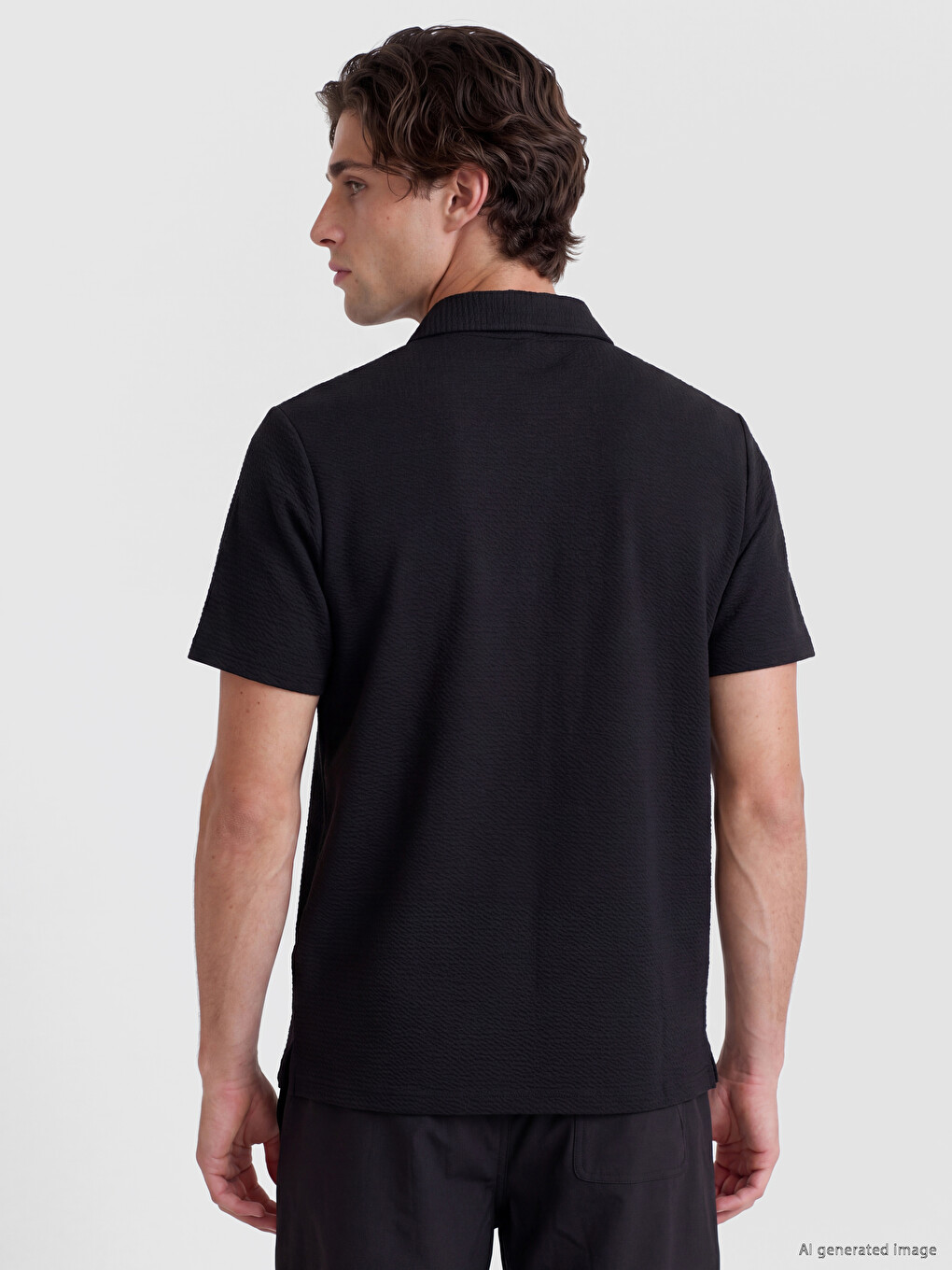 Siyah Polo Yaka Erkek Tişört-3