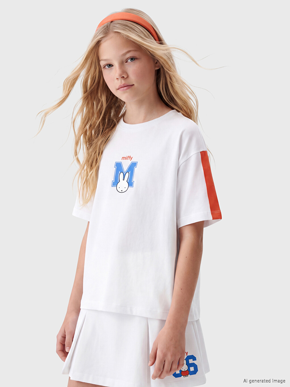 Beyaz Miffy Baskılı %100 Pamuklu Kız Çocuk Tişört-2