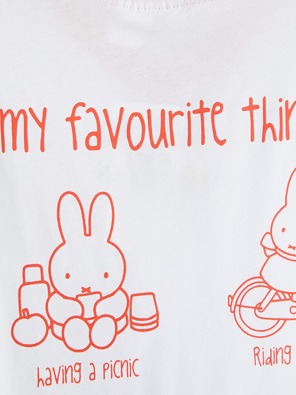 Beyaz Miffy Lisanslı V Yaka Kız Çocuk Tişört-3