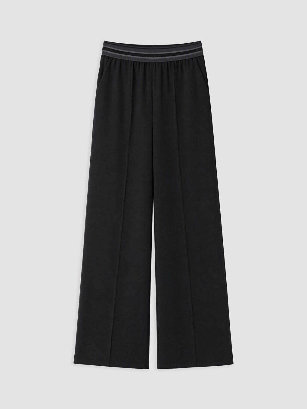 Siyah Beli Lastikli Geniş Paça Kadın Pantolon-4