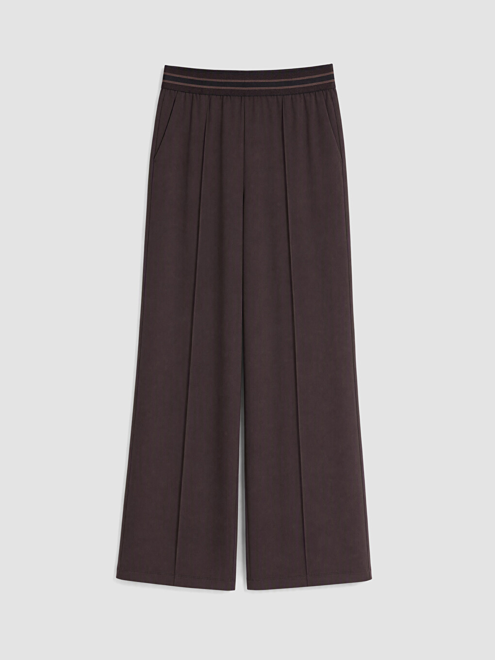 Kahverengi Beli Lastikli Geniş Paça Kadın Pantolon-4