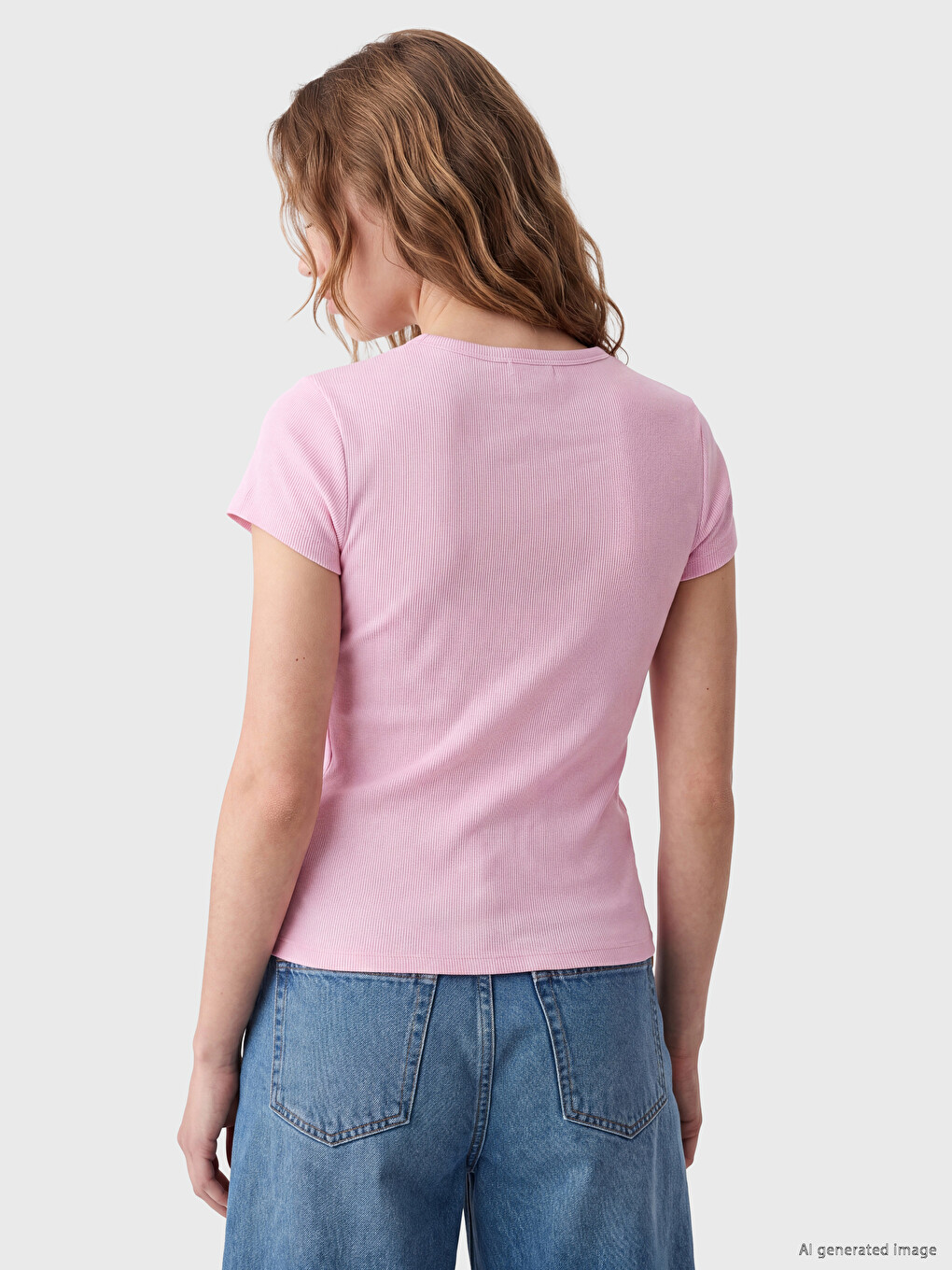 Pembe Bisiklet Yaka Beverly Hills Baskılı Kadın Tişört-3