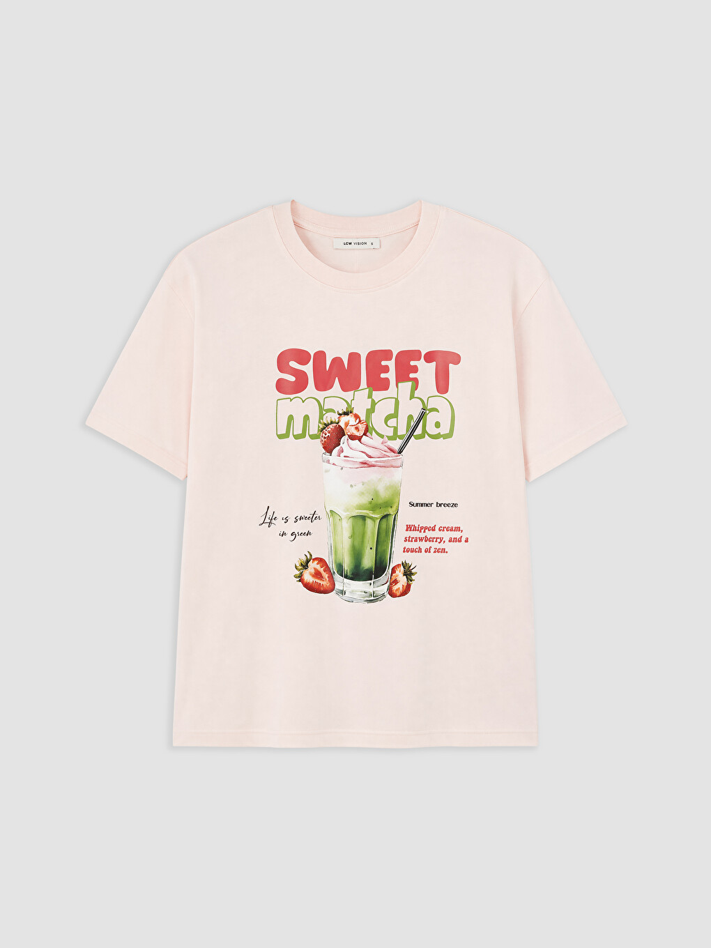 Pembe Baskılı Oversize %100 Pamuklu Kadın Tişört-4