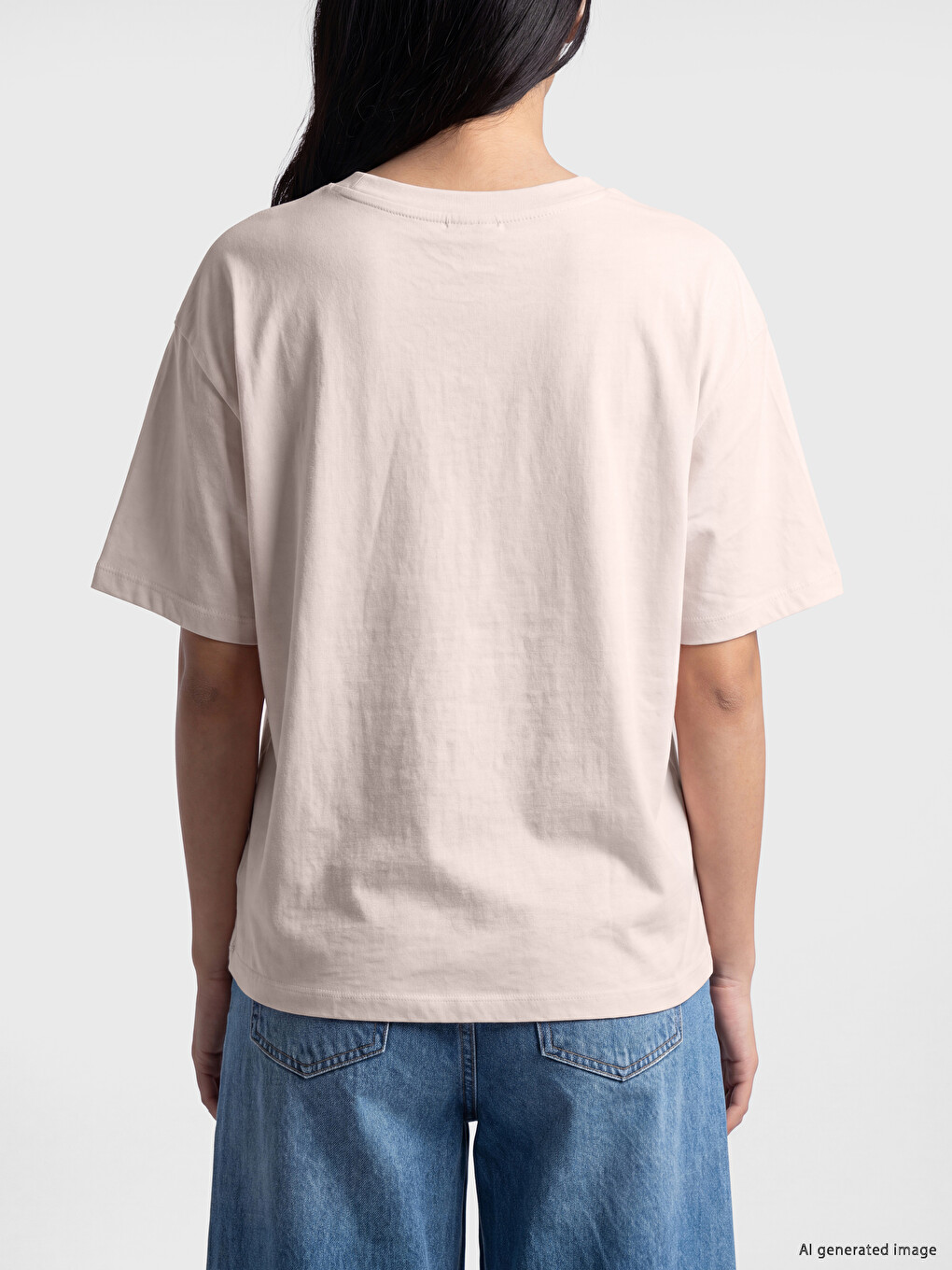 Pembe Baskılı Oversize %100 Pamuklu Kadın Tişört-3
