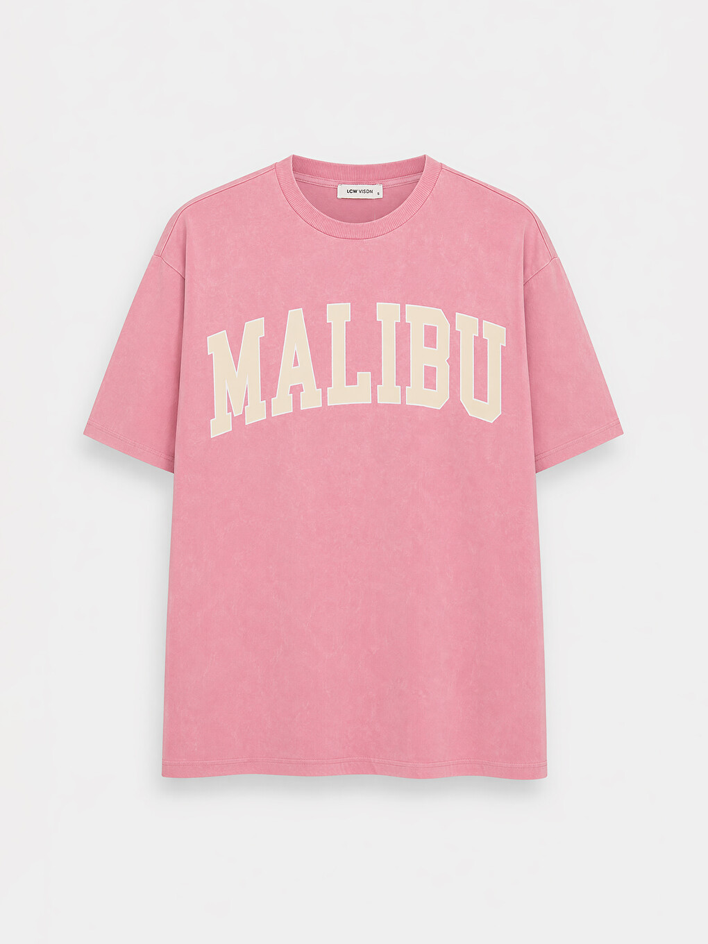 Pembe %100 Pamuklu Oversize Kadın Tişört-4