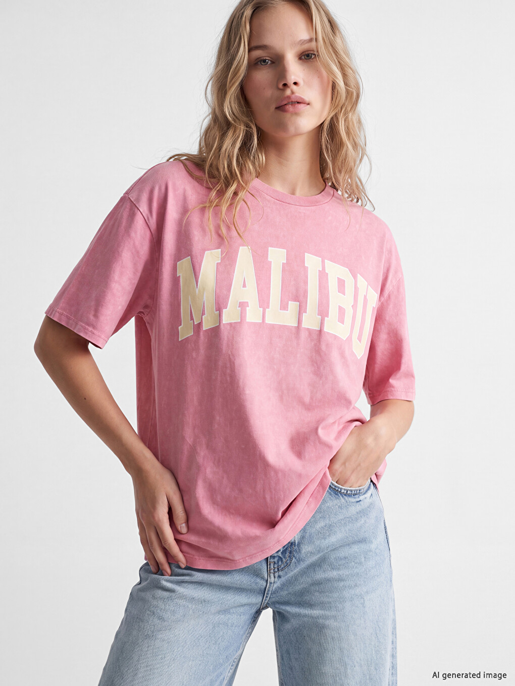 Pembe %100 Pamuklu Oversize Kadın Tişört