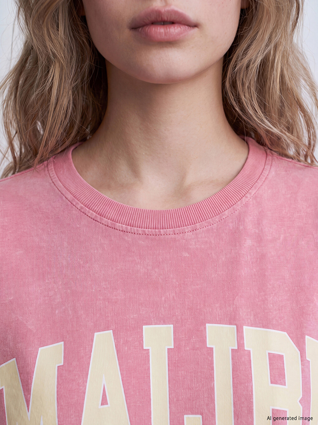 Pembe %100 Pamuklu Oversize Kadın Tişört-2