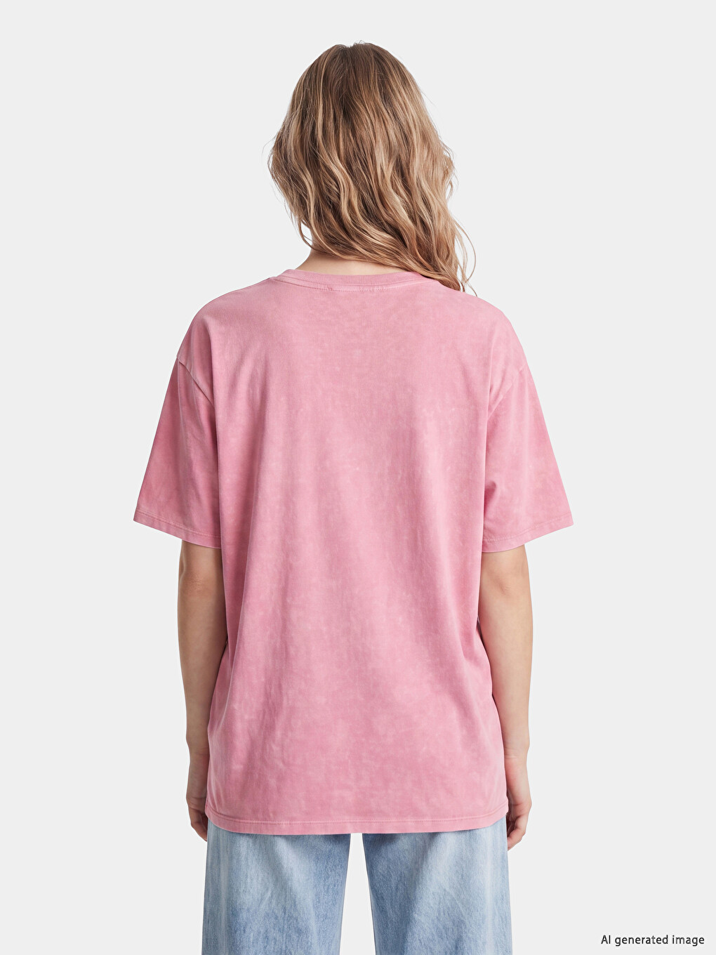Pembe %100 Pamuklu Oversize Kadın Tişört-3
