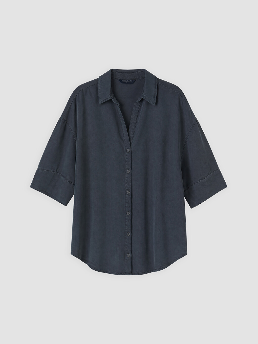 Lacivert Oversize Kadın Jean Gömlek-4