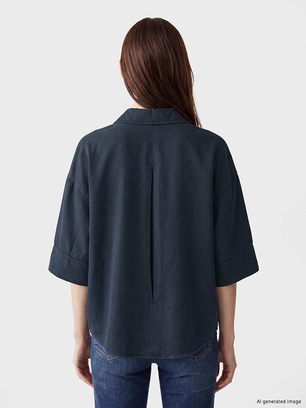 Lacivert Oversize Kadın Jean Gömlek-3