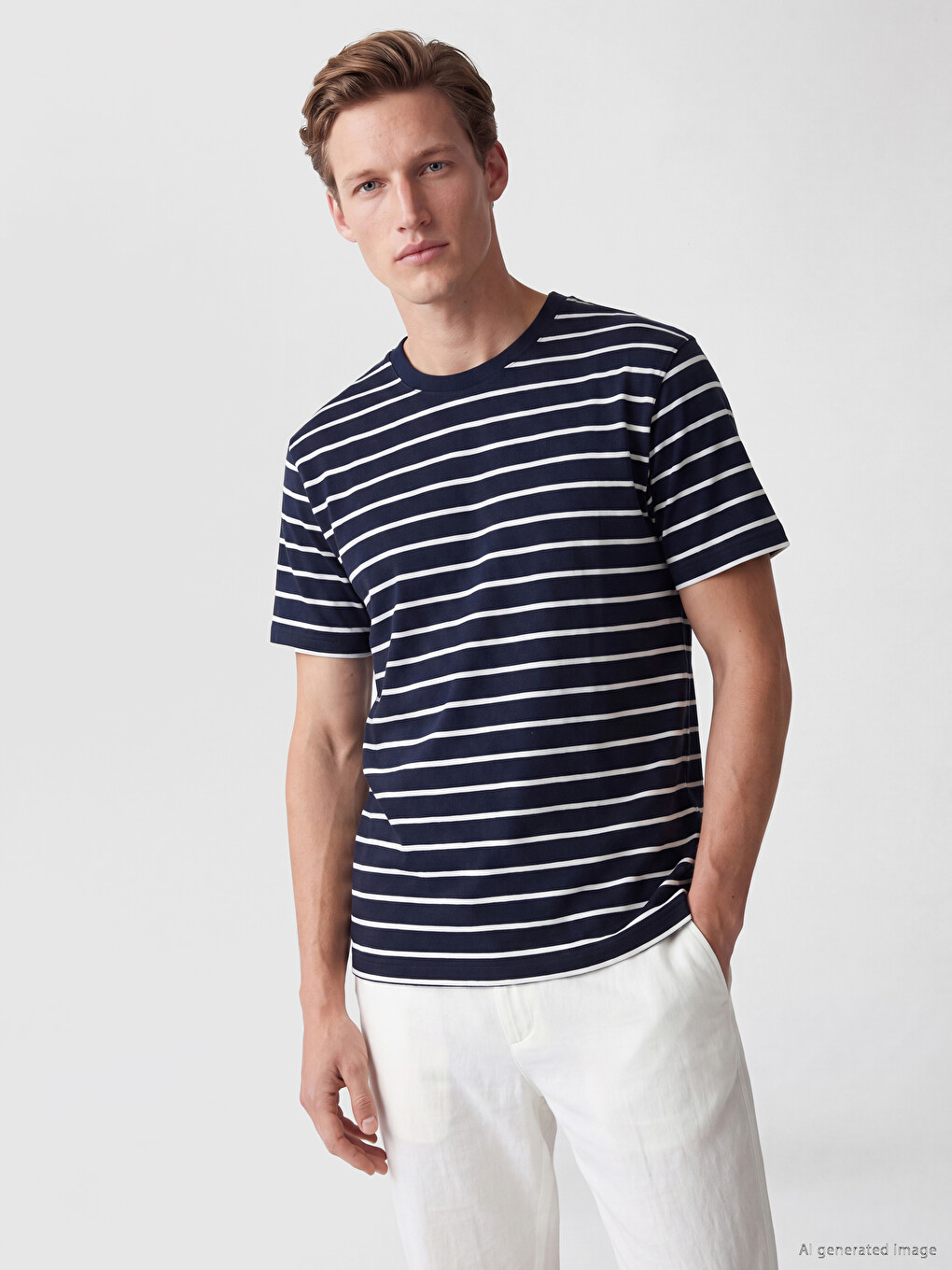 T-shirt À Col Rond Rayé En Jersey Pour Homme
